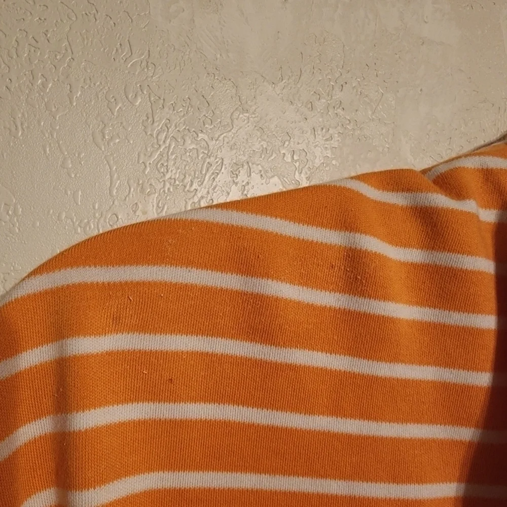 Polo by Ralph Lauren Pima Interlock Orange & White Stripe Polo Shirt Sz L (spots
